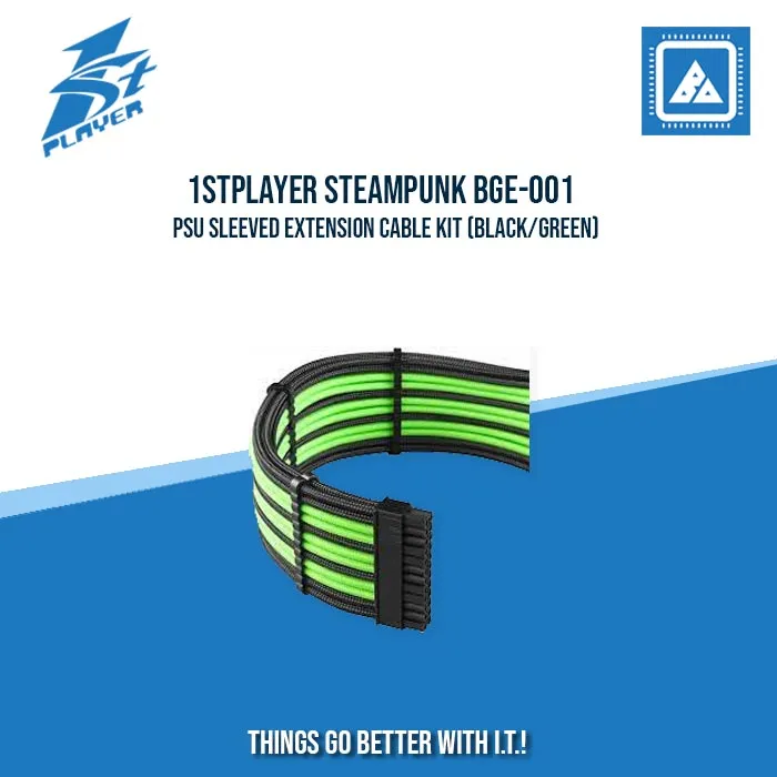 1STPLAYER STEAMPUNK BGE-001 PSU SLEEVED EXTENSION CABLE KIT (BLACK/GREEN)