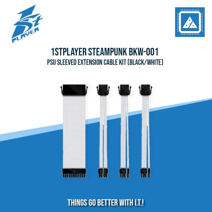 1STPLAYER STEAMPUNK BKW-001 PSU SLEEVED EXTENSION CABLE KIT (BLACK/WHITE)