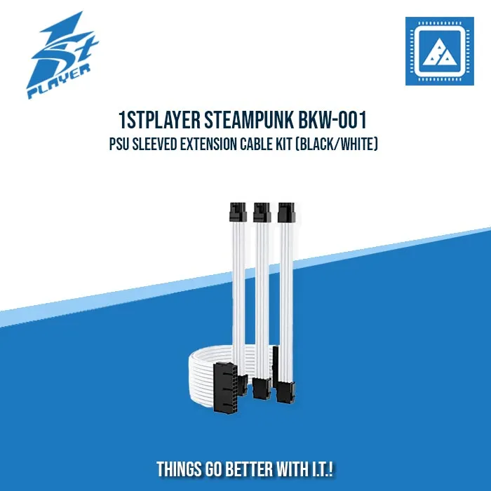 1STPLAYER STEAMPUNK BKW-001 PSU SLEEVED EXTENSION CABLE KIT (BLACK/WHITE)