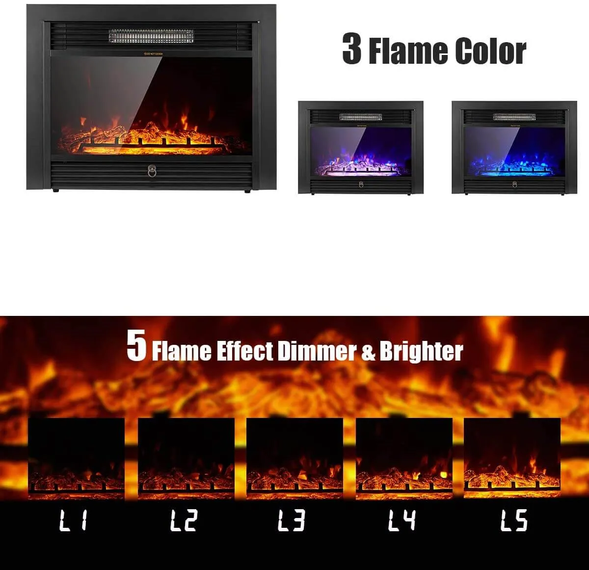 28.5" Electric Fireplace Insert with 3 Color Flames, Fireplace Heater with Remote Control and Timer, 750w-1500W,Classic Style