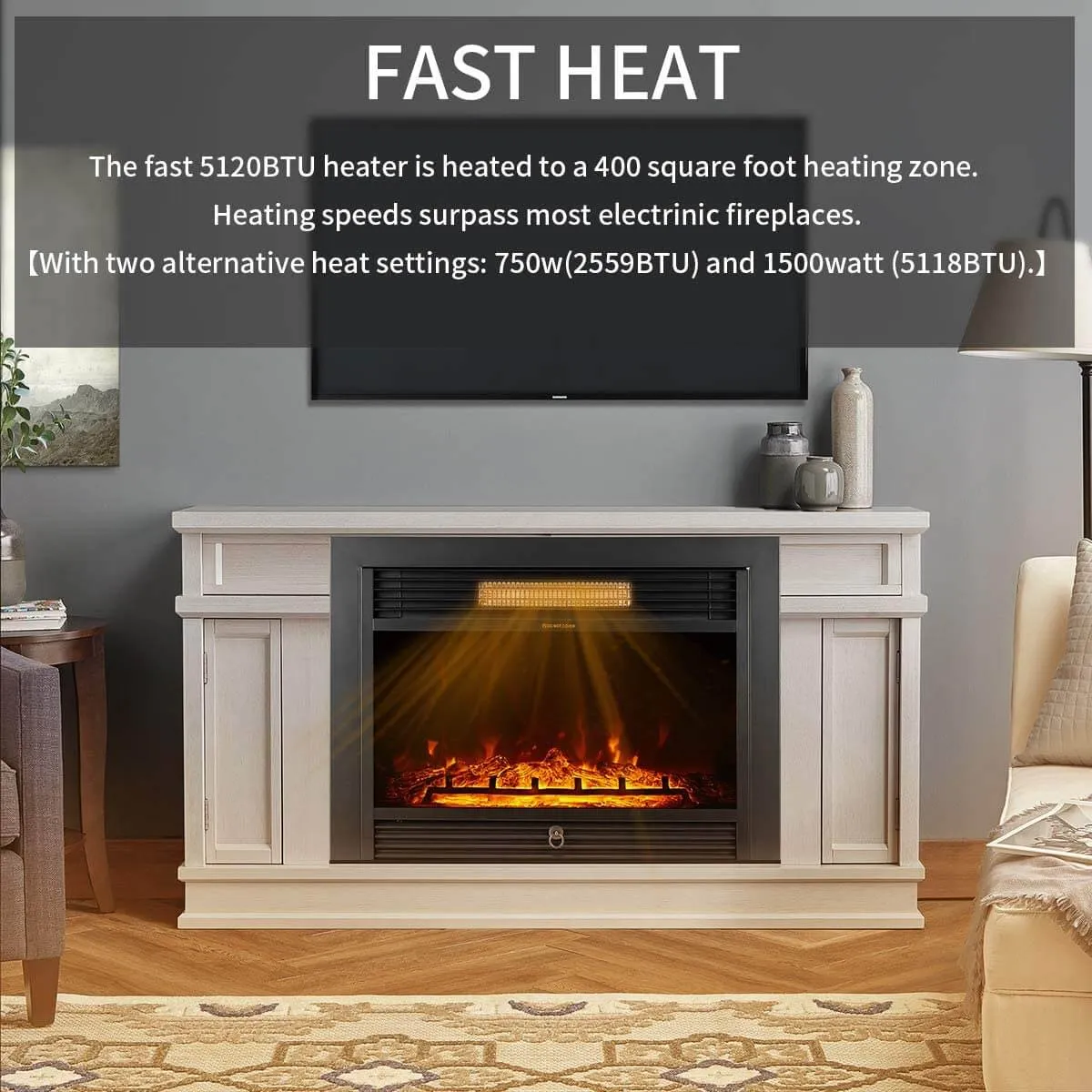 28.5" Electric Fireplace Insert with 3 Color Flames, Fireplace Heater with Remote Control and Timer, 750w-1500W,Classic Style