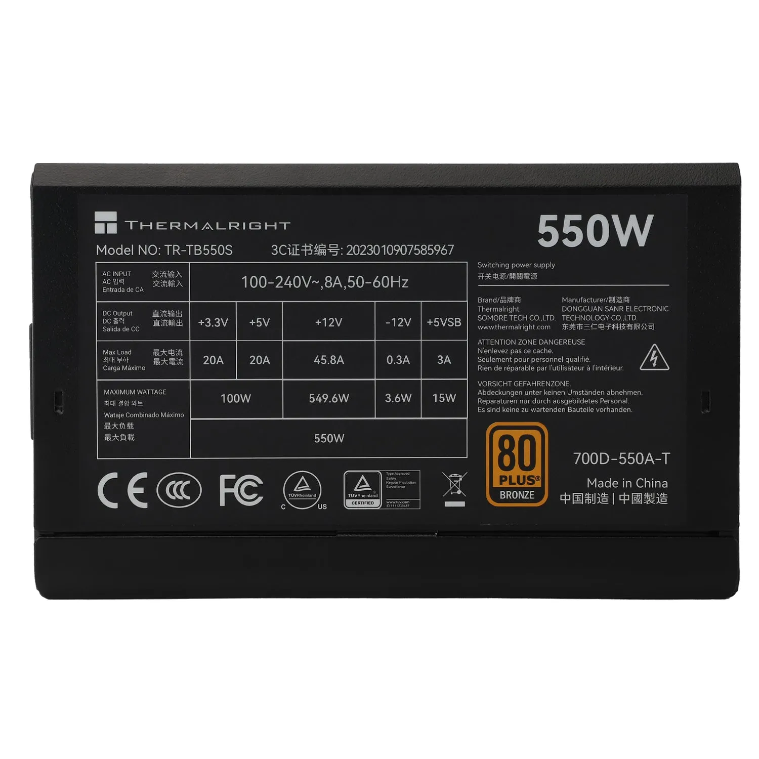 550W Thermalright TB-550S Bronze Non-Modular PSU