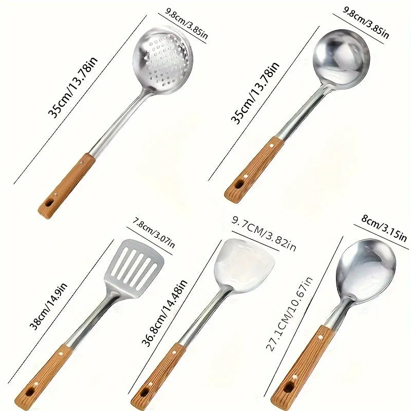 5pcs/set Stainless Steel Spatula Spoon, Kitchenware Set, Full Set, Household Cooking Spoon, Shovel, Kitchen Shovel Spoon, Colander, Kitchen Supplies