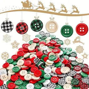 60pcs, Christmas Wooden Buttons, 6 Colors, 0.79", Lattice Wooden Buttons, 4 Holes, Black Red Wooden Buttons, Lattice Craft Buttons, Round Decorative Buttons, DIY Sewing Christmas Stocking Decoration, Chritmas Holiday Supplies