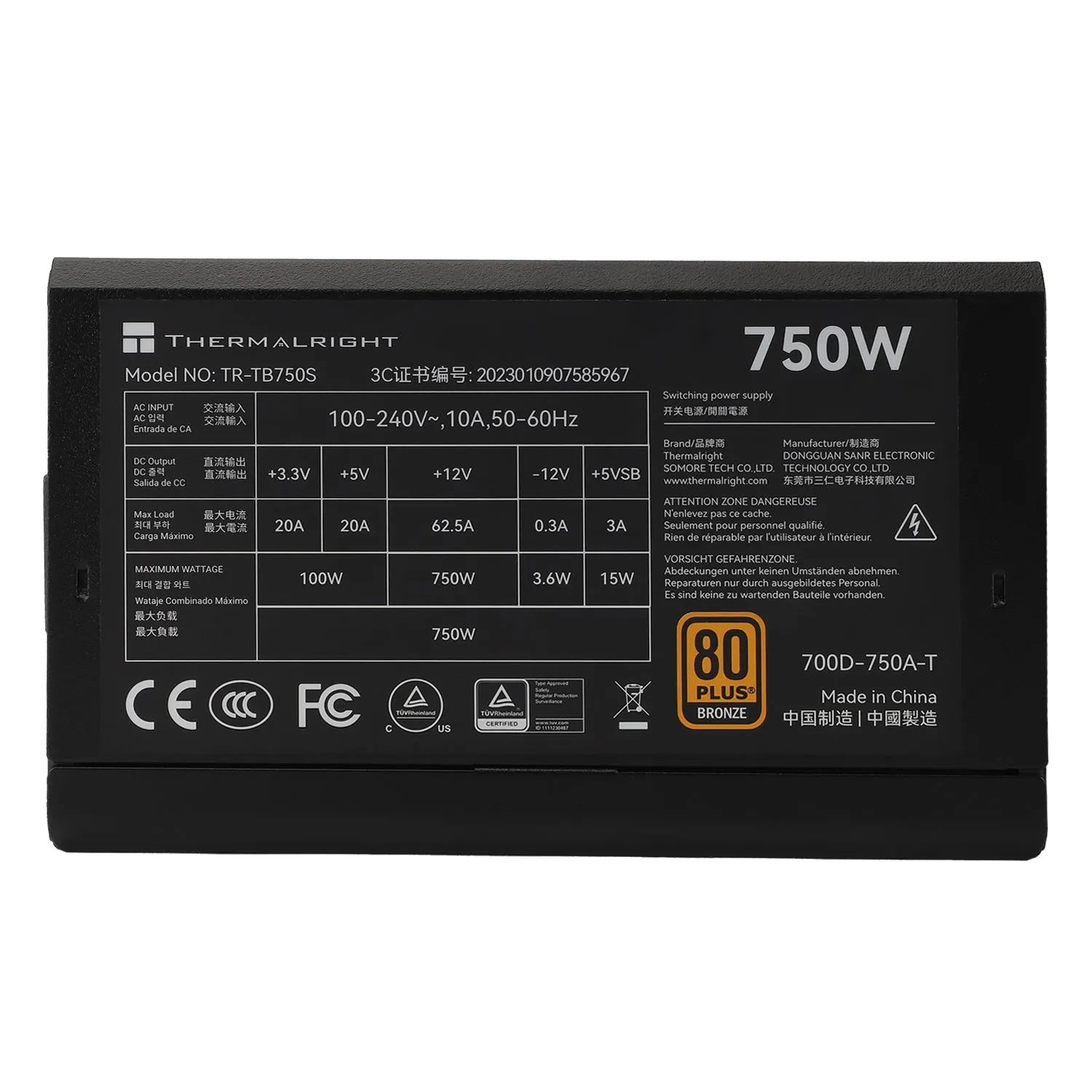 750W Thermalright TB-750S Bronze ATX 3.0 Non-Modular PSU