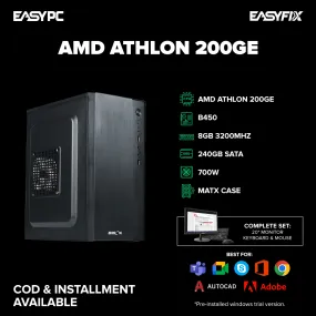 AMD Athlon 200ge / B450 / 8gb 3200mhz /240gb sata / 700w / matx case /20" monitor / kbm productivity Pre-build