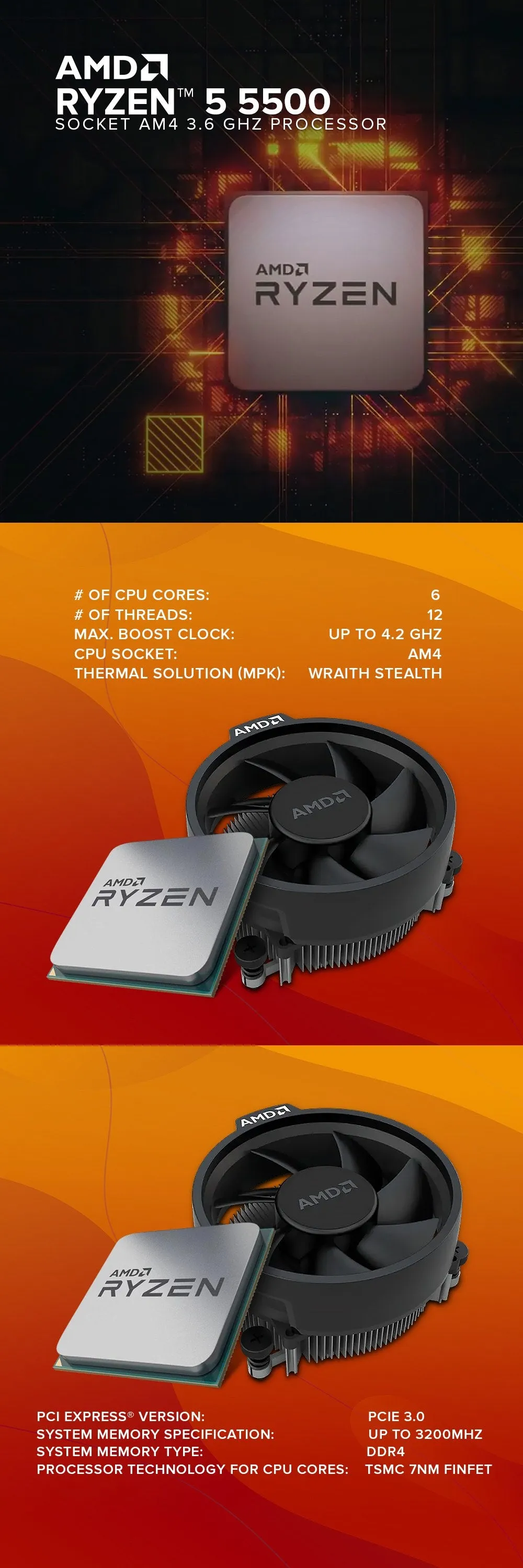 AMD Ryzen 5 5600 Socket Am4 3.5GHz 6 cores | 12 Threads Desktop Processor