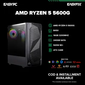 AMD Ryzen 5 5600G / B450M / 16GB 3200MHZ /240GB SATA 2.5 / 500W / ATX CASE GAMING Pre-build