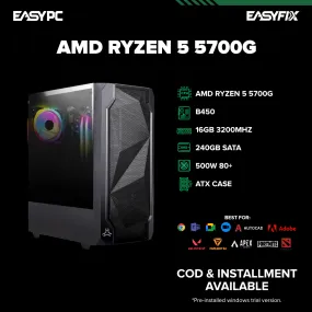 AMD Ryzen 5 5700G / B450M / 16GB 3200MHZ /240GB SATA / 500W / ATX CASE GAMING Pre-build