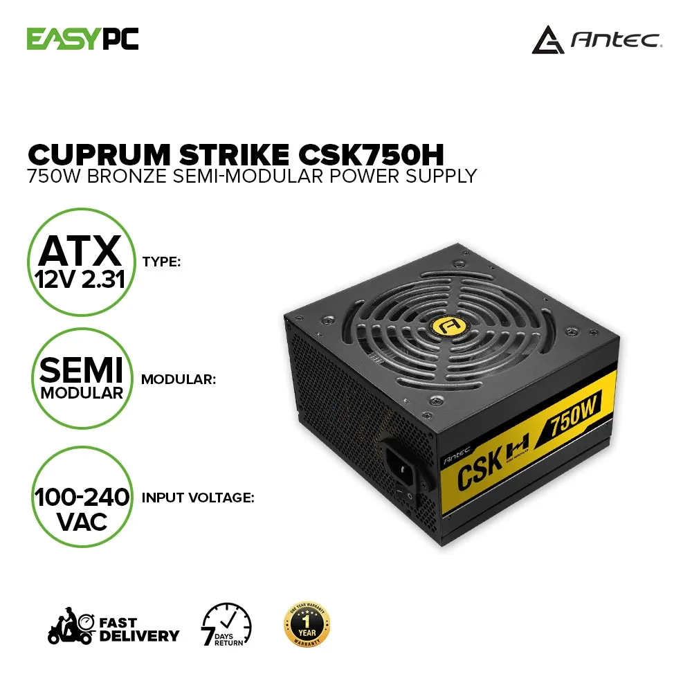 Antec Cuprum Strike CSK750H 750w Bronze Semi-Modular 120MM Silent Fan Better Looking Builds Power Supply 19GLO ANCS2652