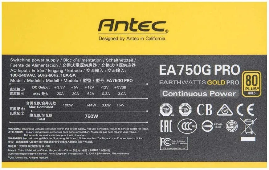 Antec Pro 750 Watt Semi Modular 80  Gold PSU, 750W Power Supply