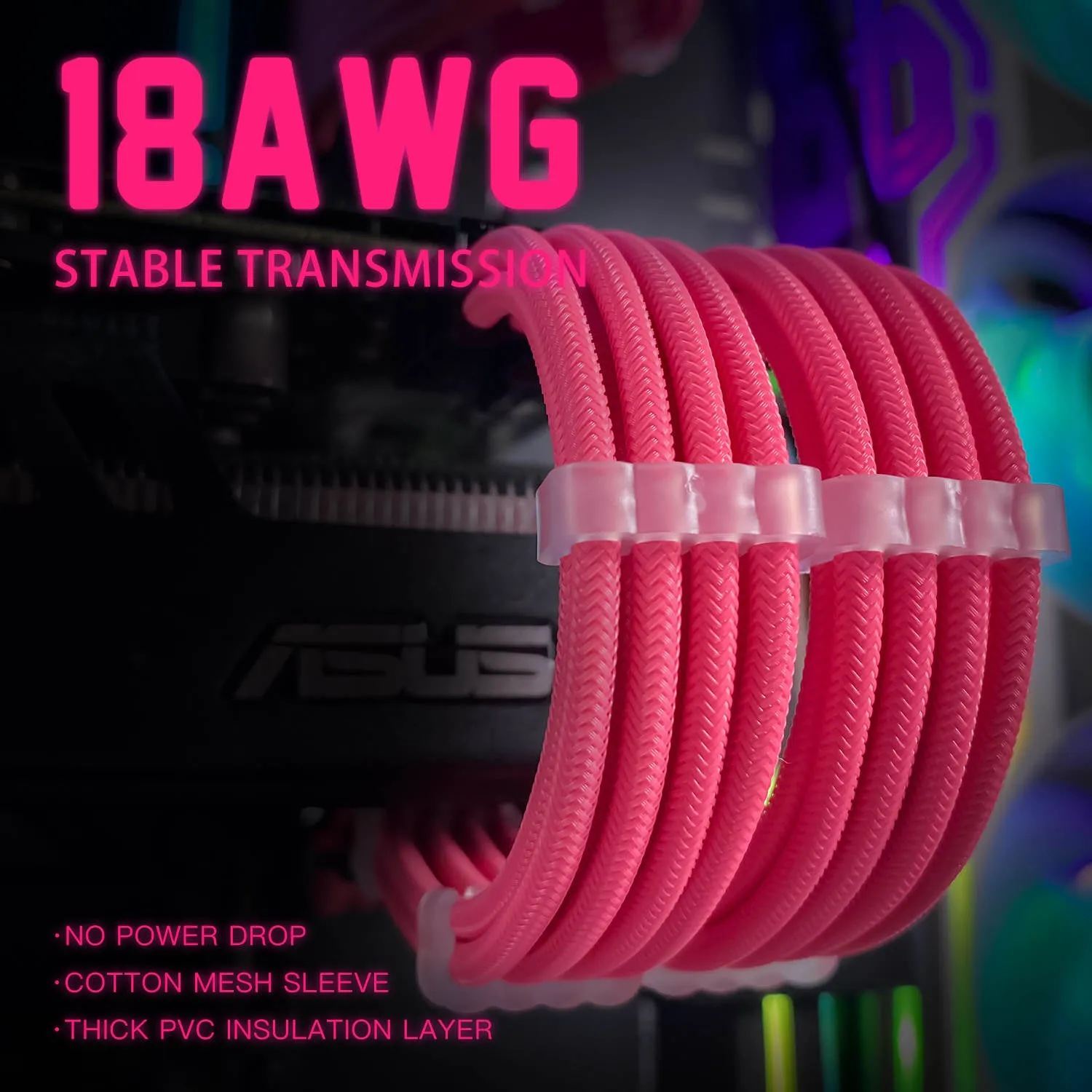 AsiaHorse Extension Sleeved Braided Cables x6 Pink