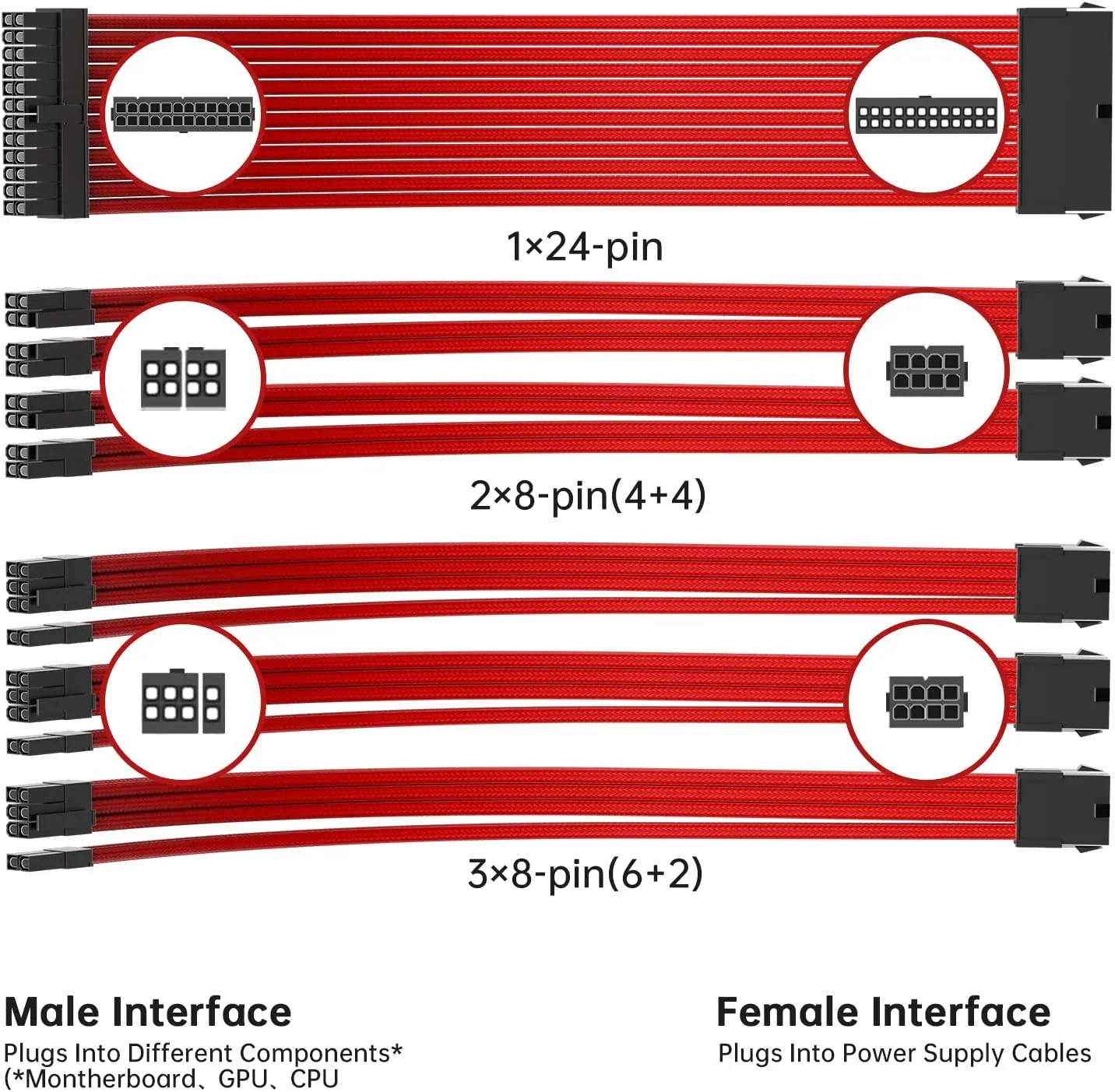 AsiaHorse Extension Sleeved Braided Cables x6 Red