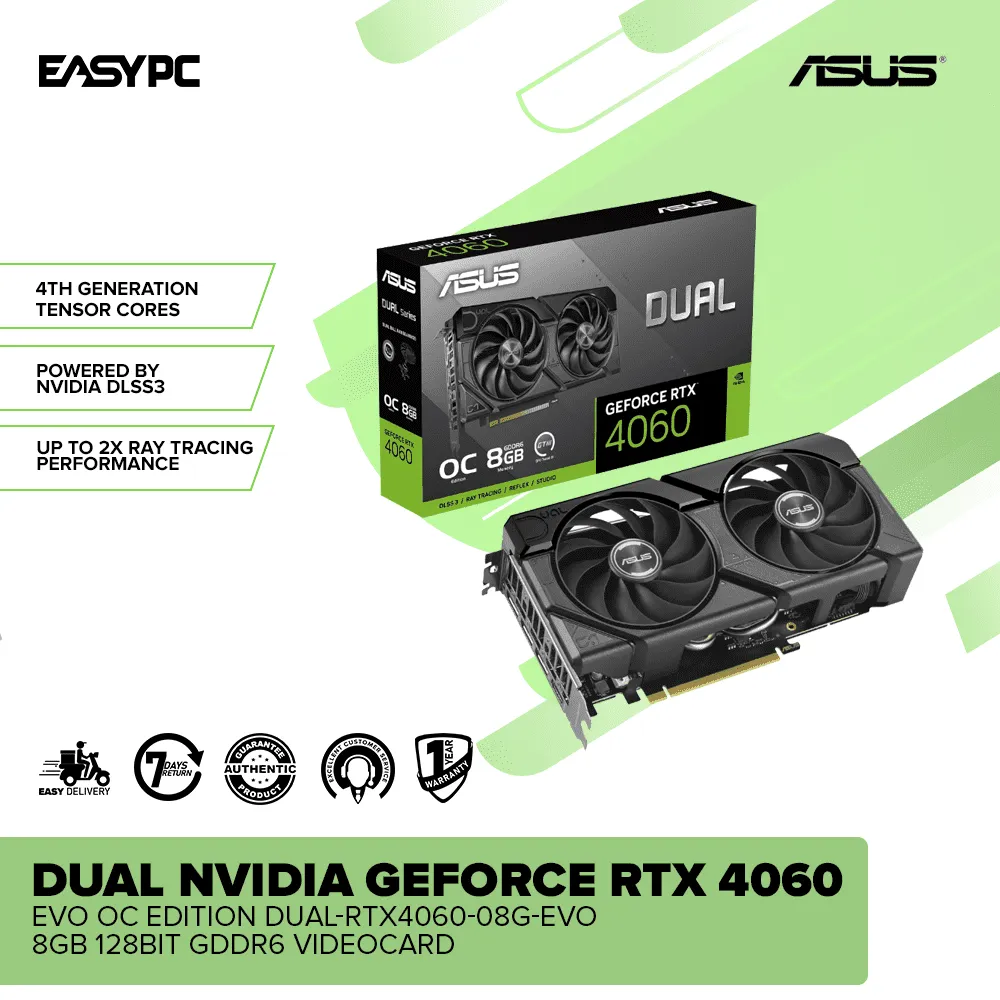 Asus Dual Nvidia Geforce RTX 4060 EVO OC edition DUAL-RTX4060-08G-EVO 8GB 128bit GDDR6 Videocard