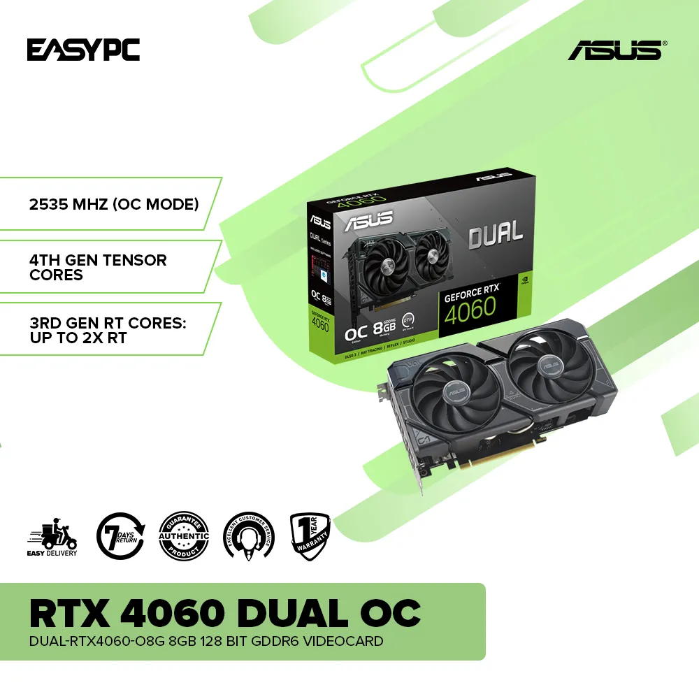 ASUS NVIDIA® GeForce RTX 4060 Dual OC DUAL-RTX4060-O8G 8gb 128 bit gddr6 videocard