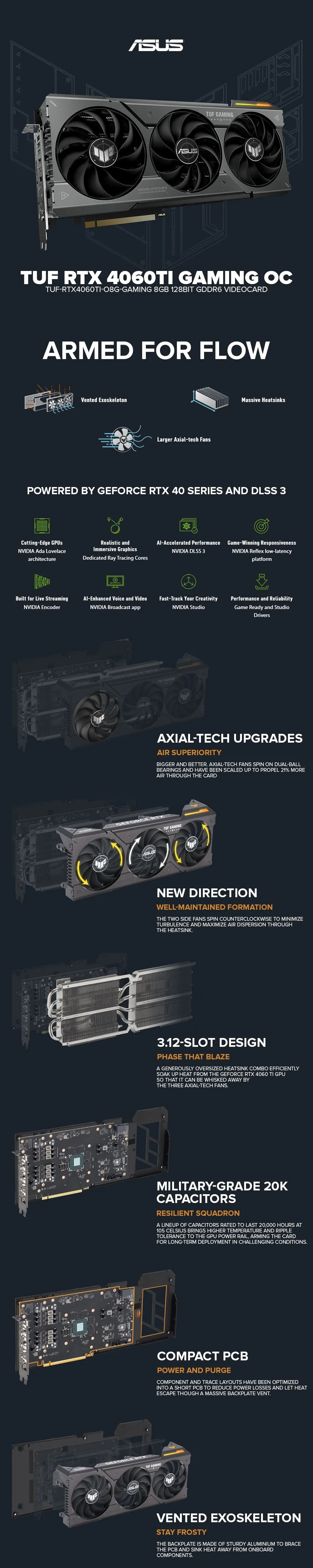 ASUS TUF NVIDIA® GeForce RTX 4060Ti Gaming OC TUF-RTX4060TI-O8G-GAMING 8GB 128bit GDDR6 Videocard