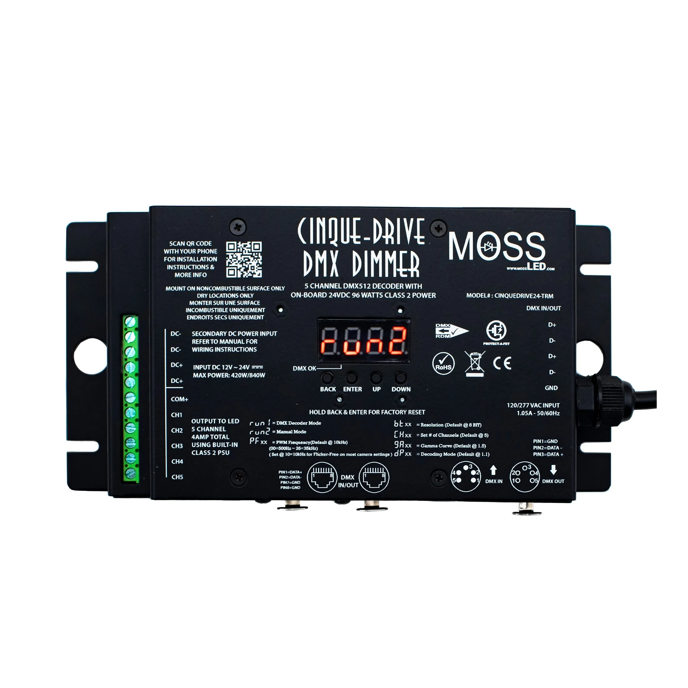 CinqueDrive-LED DMX Dimmer - 24VDC 96W Class 2