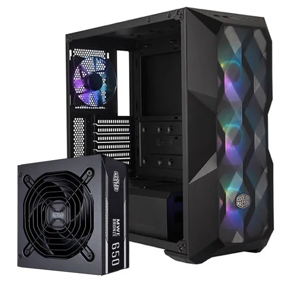 Cooler Master Masterbox TD500 Diamond Cut Black RGB Case    Cooler Master 650W Bronze Powersupply