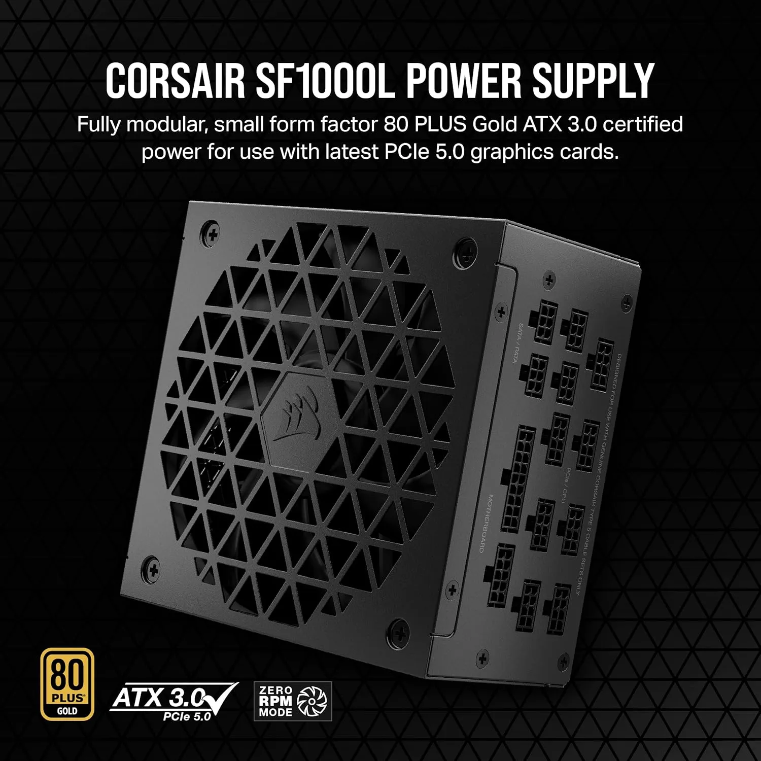 Corsair 1000W SF-L Series SF1000L SFX-L PSU, Rifle Bearing Fan, Fully Modular, 80  Gold, ATX 3.0, PCIe 5.0