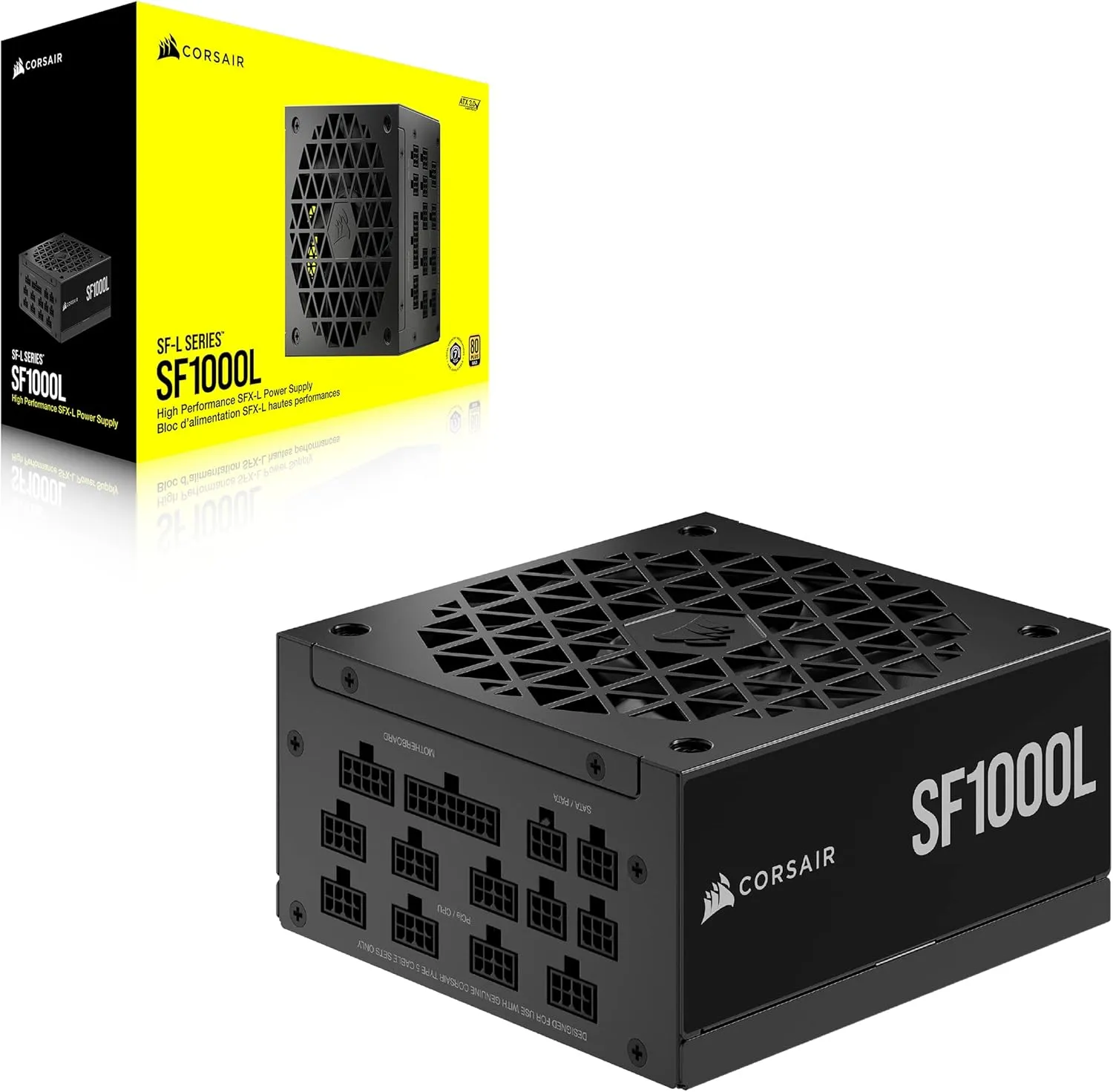 Corsair 1000W SF-L Series SF1000L SFX-L PSU, Rifle Bearing Fan, Fully Modular, 80  Gold, ATX 3.0, PCIe 5.0