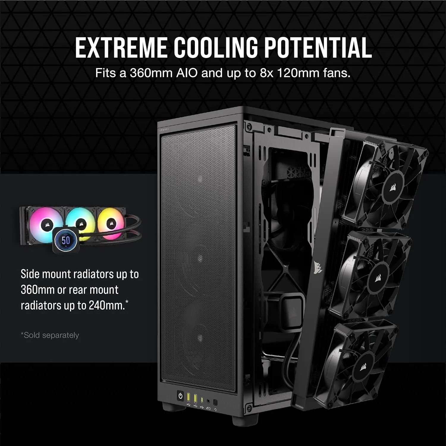 Corsair 2000D Airflow Mini ITX Gaming PC Case, Steel Mesh Panels, Up to 8x Fans, Triple-Slot GPU Support, USB-C, Requires SFX/SFX-L PSU, Black