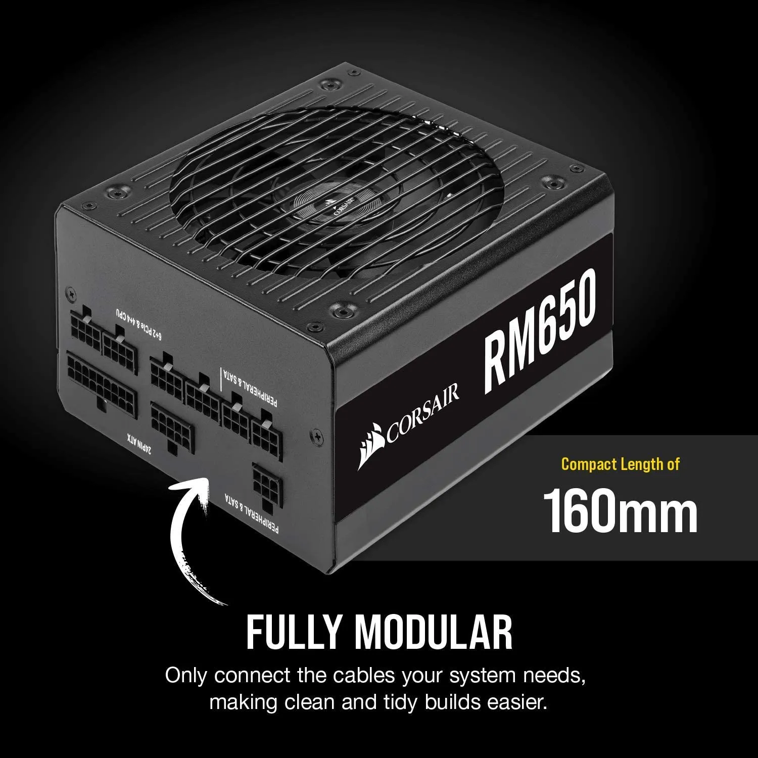 Corsair 650W RM Series RM650 PSU, Rifle Bearing Fan, Fully Modular, 80  Gold Power Supply