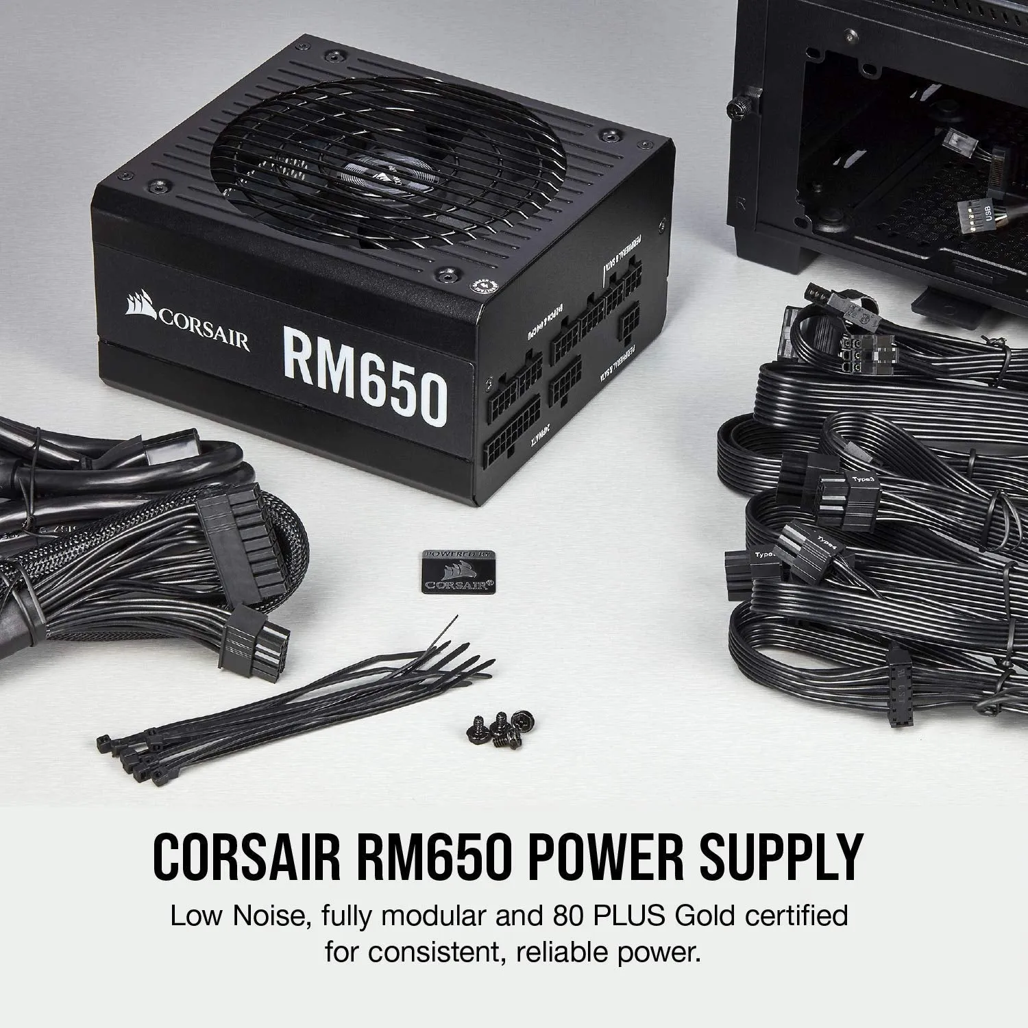 Corsair 650W RM Series RM650 PSU, Rifle Bearing Fan, Fully Modular, 80  Gold Power Supply