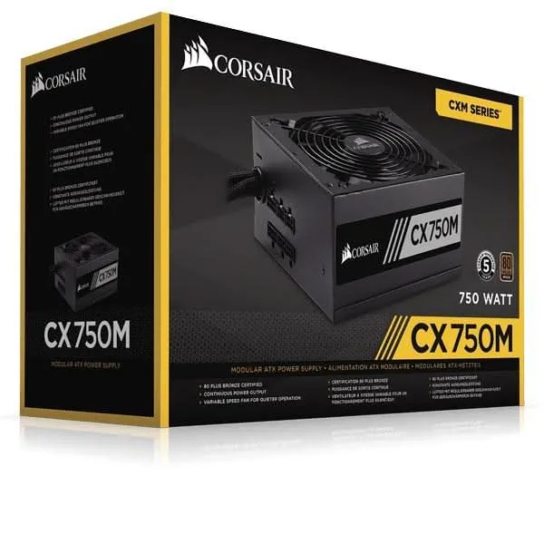 CORSAIR 750W CX750M 80 PLUS BRONZE SEMI MODULAR SMPS