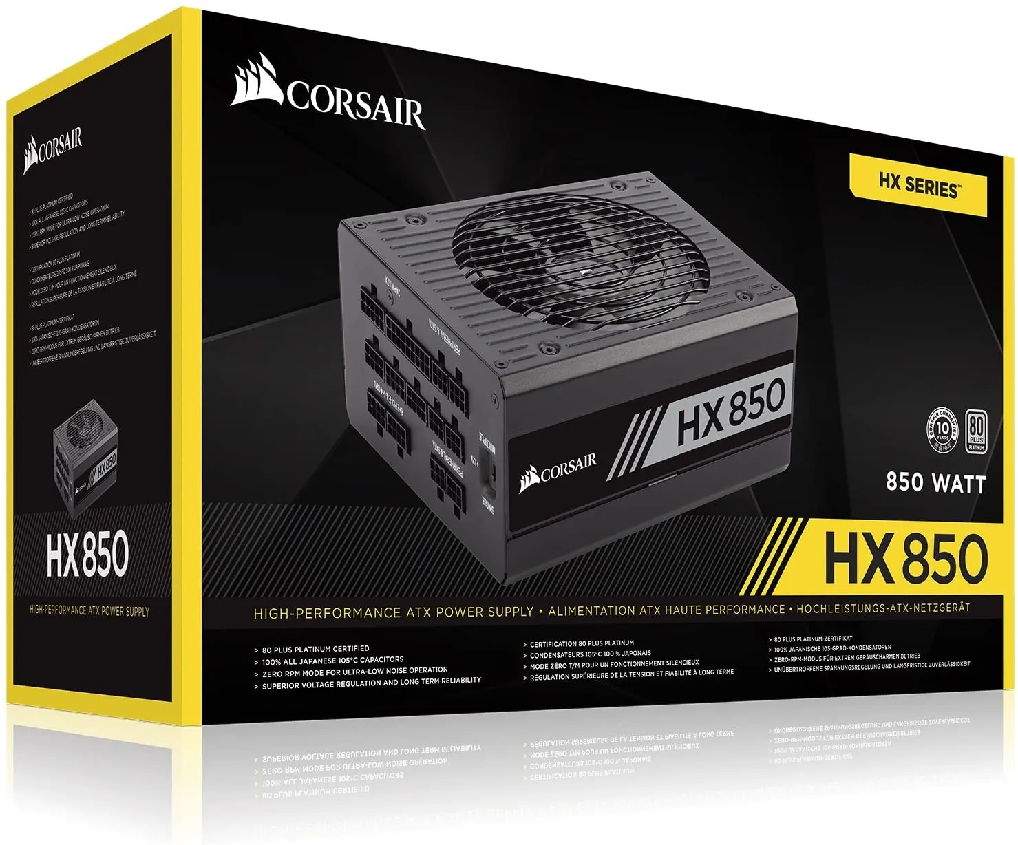 Corsair 850W PSU Professional HX Series HX850, Fluid Dynamic Fan, Fully Modular, 80  Platinum Power Suply