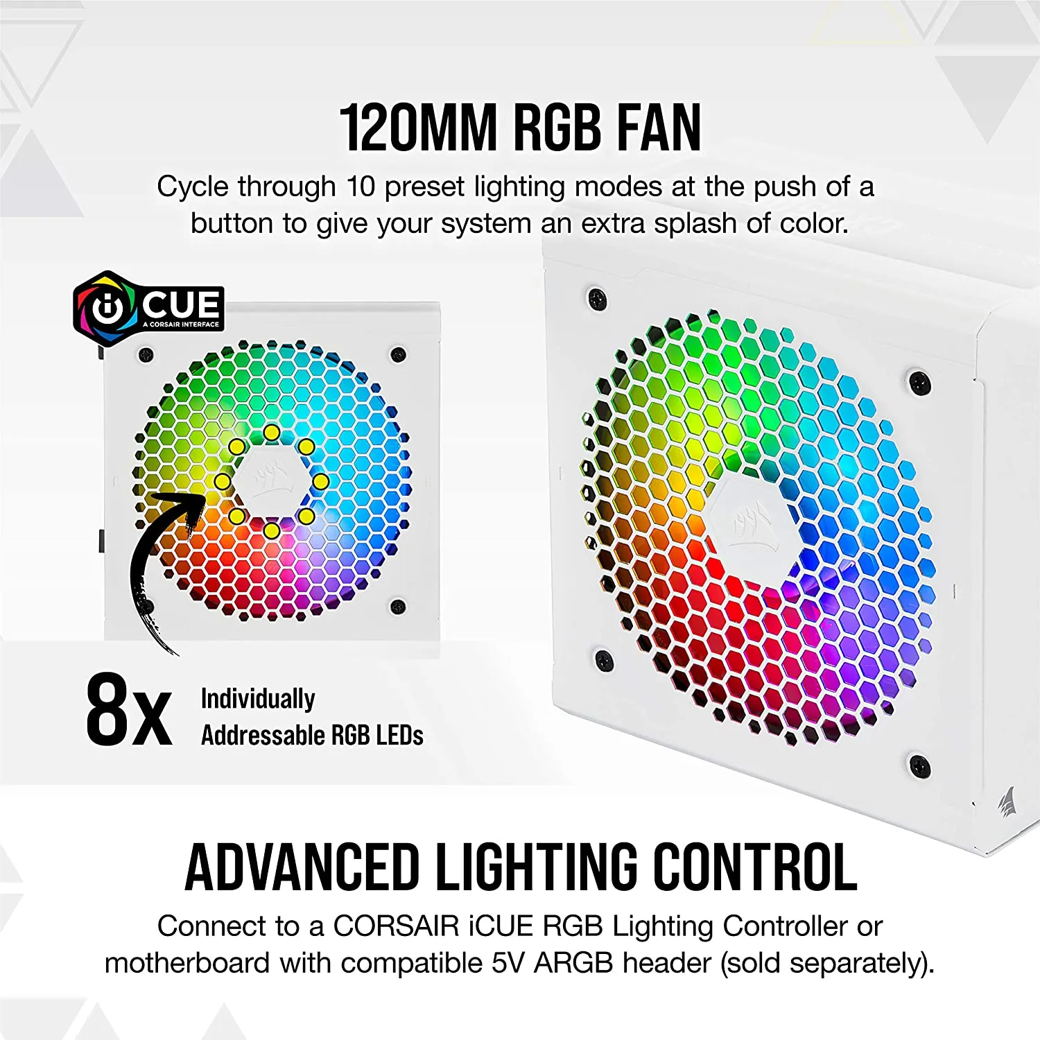 Corsair CX550F RGB, 80 PLUS Bronze Fully Modular ATX Power Supply (80 PLUS Bronze Certified, 120 mm RGB Fan, Optimised for Low Noise) White