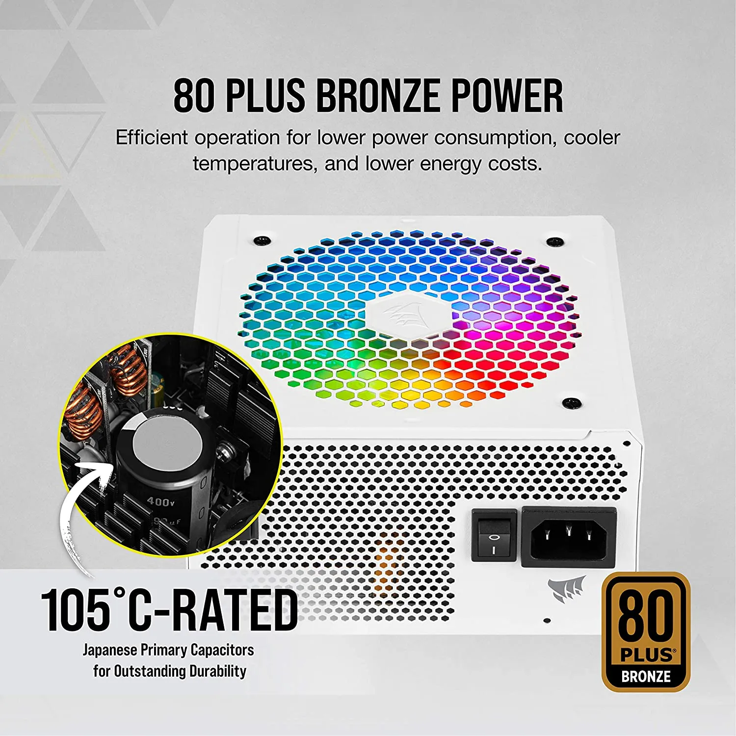 Corsair CX550F RGB, 80 PLUS Bronze Fully Modular ATX Power Supply (80 PLUS Bronze Certified, 120 mm RGB Fan, Optimised for Low Noise) White