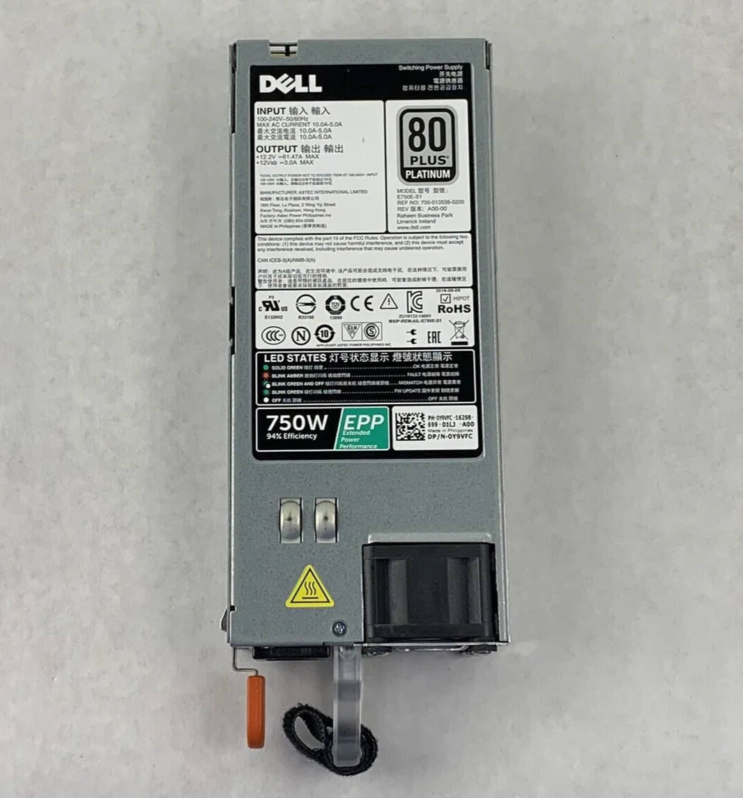 Dell 0Y9VFC 750w EPP PSU Power Supply for PowerEdge 80  Platinum 0HTRH4 05RHVV