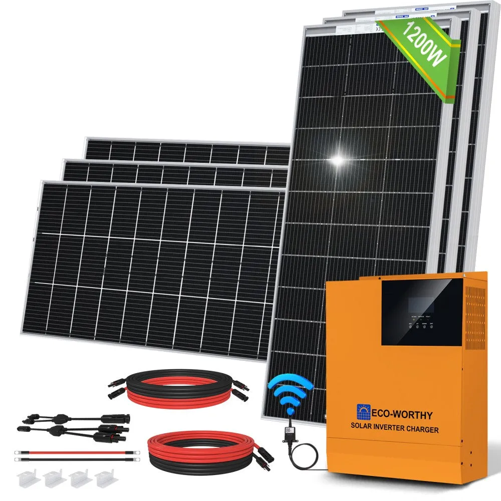 Eco-Worthy 1170W 24V (6x Bifacial 195W) Complete MPPT Off Grid Solar Kit