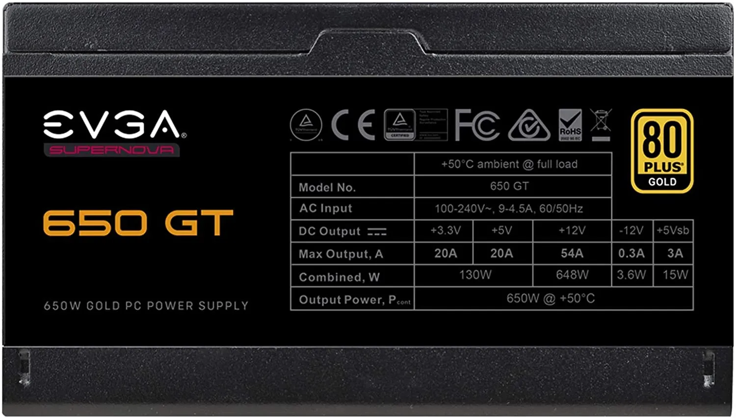 Evga 650 GT Supernova 650W PSU, 80 Plus Gold, Fully Modular, Auto Eco Mode With Fdb Fan, Includes Power on Self Tester, Compact 150Mm Size, Power Supply