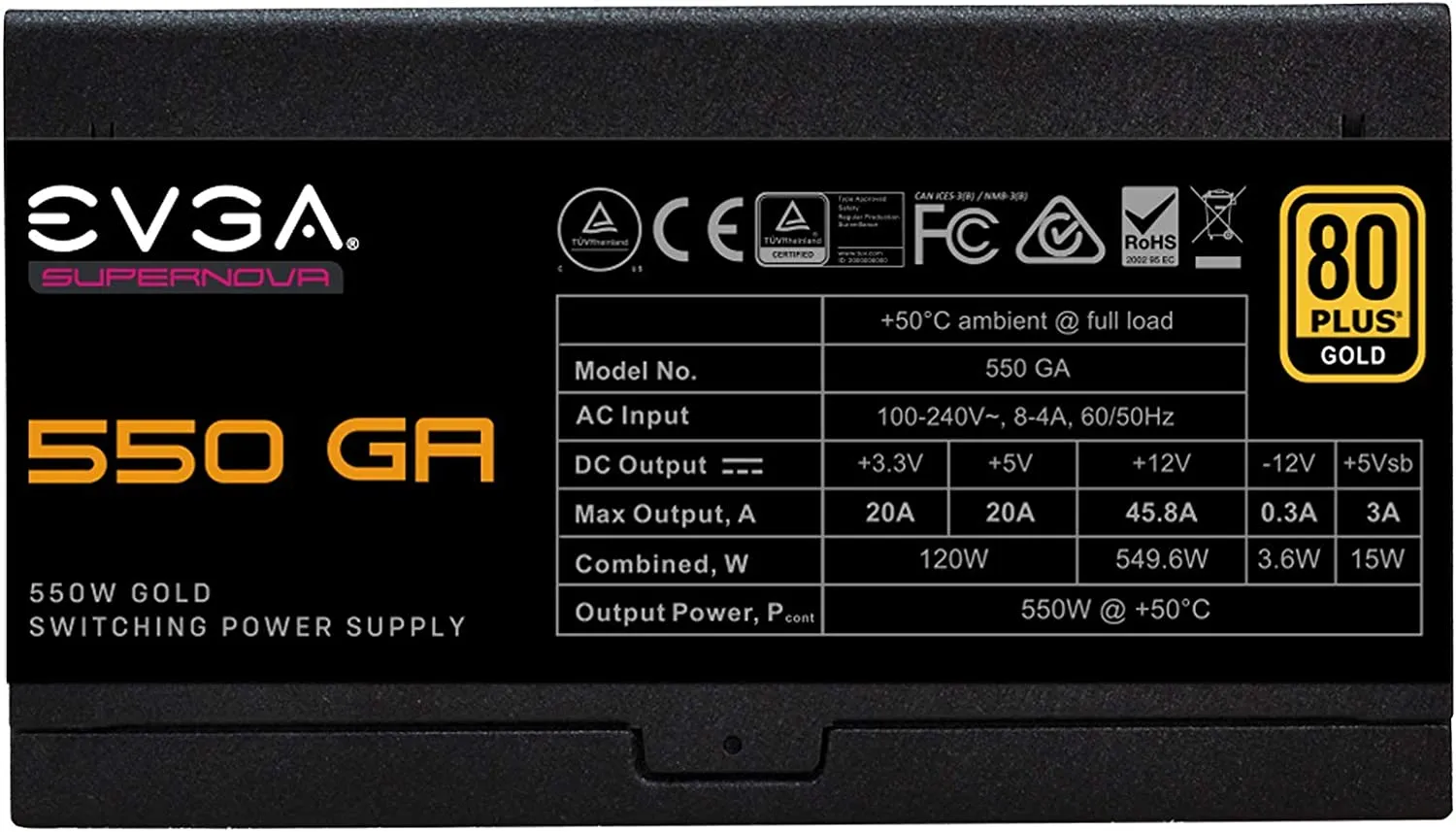 Evga Supernova 550 Ga 550W PSU, 80 Plus Gold, Fully Modular, Eco Mode, Includes Power on Self Tester, Compact 150Mm Size, Power Supply 220-GA-0550-X3