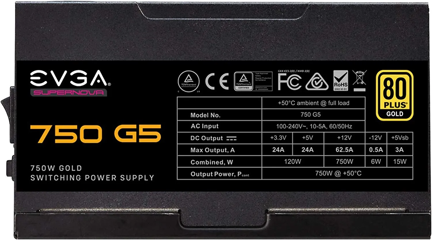 Evga Supernova 750 G5 750W PSU, 80 Plus Gold, Fully Modular, Eco Mode With Fdb Fan, Includes Power on Self Tester, Compact 150Mm Size, Power Supply