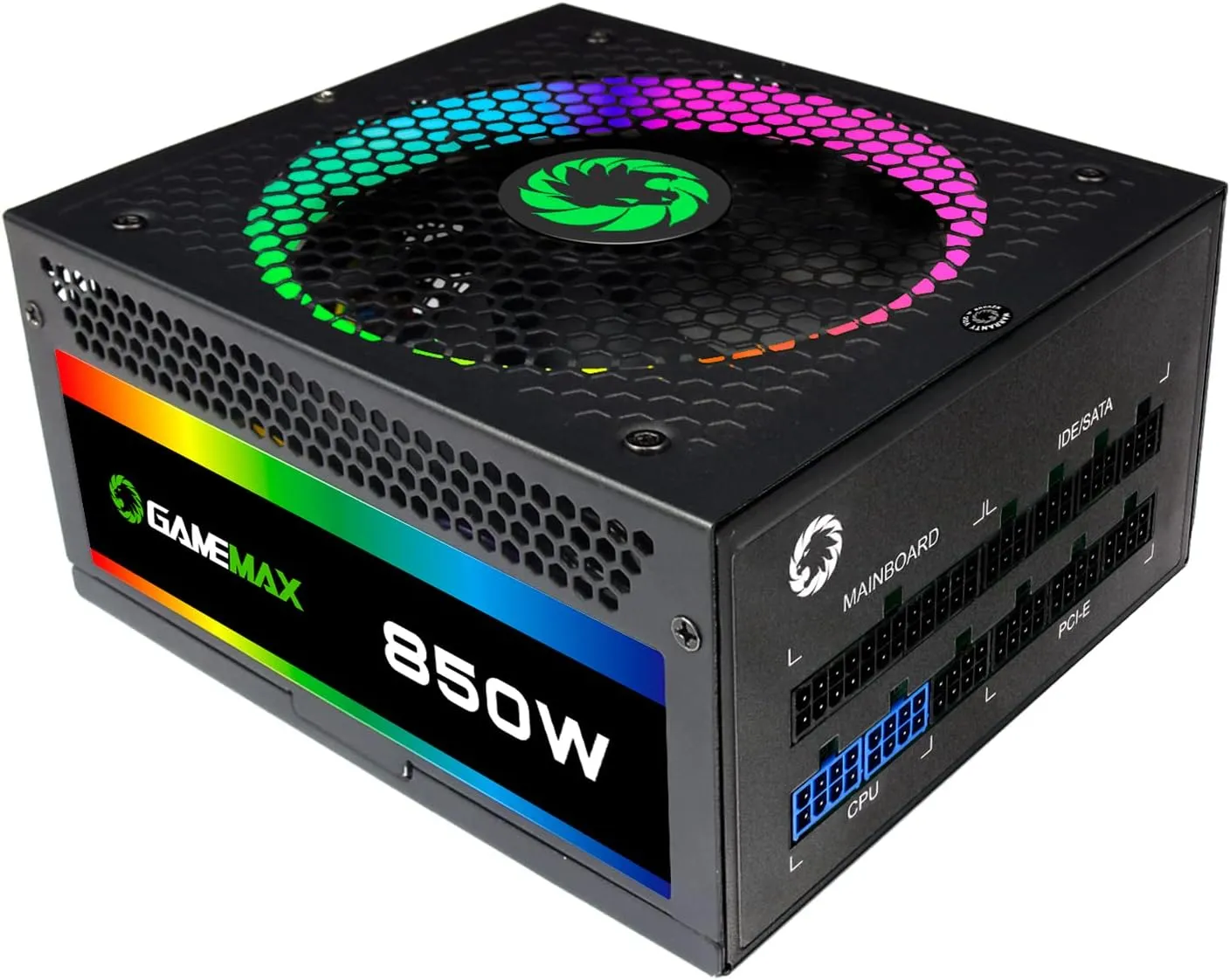 GameMax 850W RGB ATX PSU, Fully Modular, 14cm ARGB Fan, 80  Gold, RGB Controller (Various Modes)