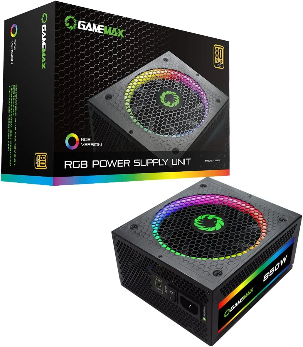 GameMax 850W RGB ATX PSU, Fully Modular, 14cm ARGB Fan, 80  Gold, RGB Controller (Various Modes)