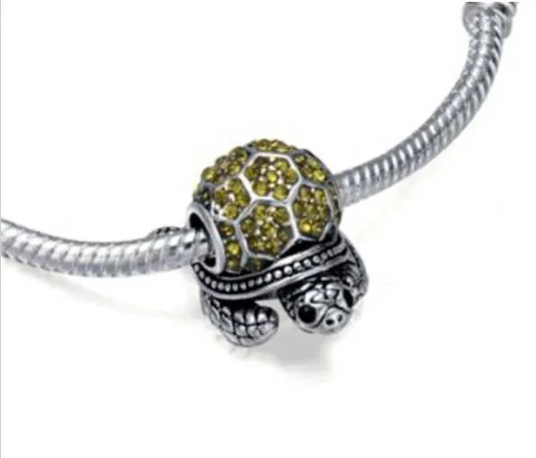 Green Rhinestone Turtle Bead Charm