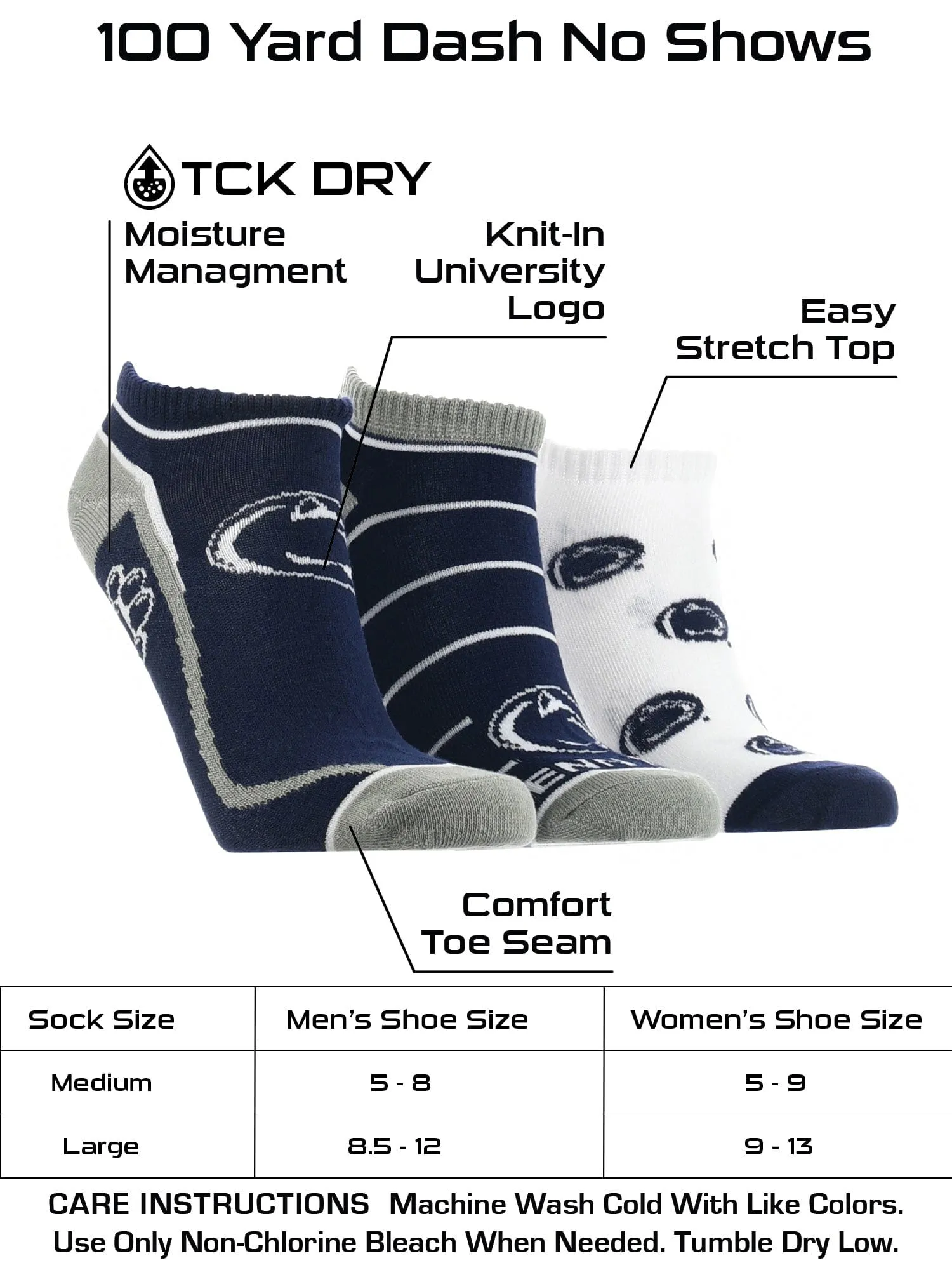 Penn State Nittany Lions No Show Socks Full Field 3 Pack