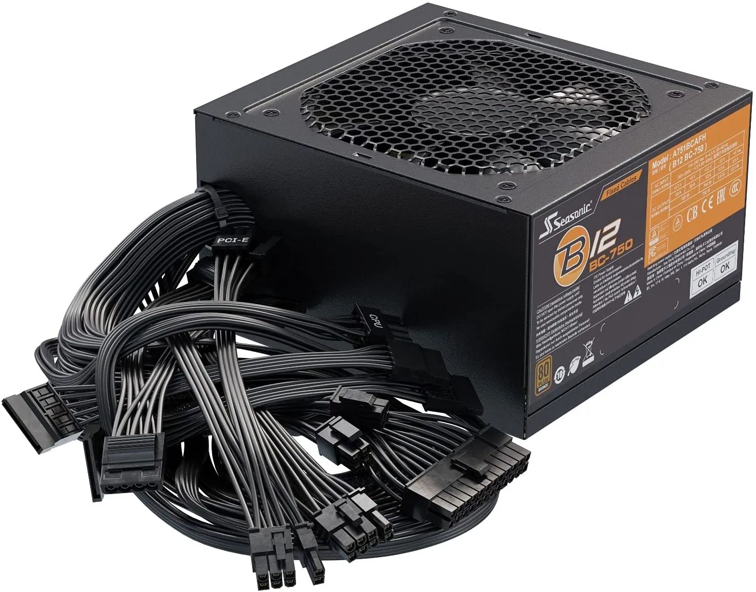 Seasonic B12 BC 750 W Non-Modular PSU, ATX 12 V, 80 PLUS Bronze Certified PC Power Supply with Fixed Cables