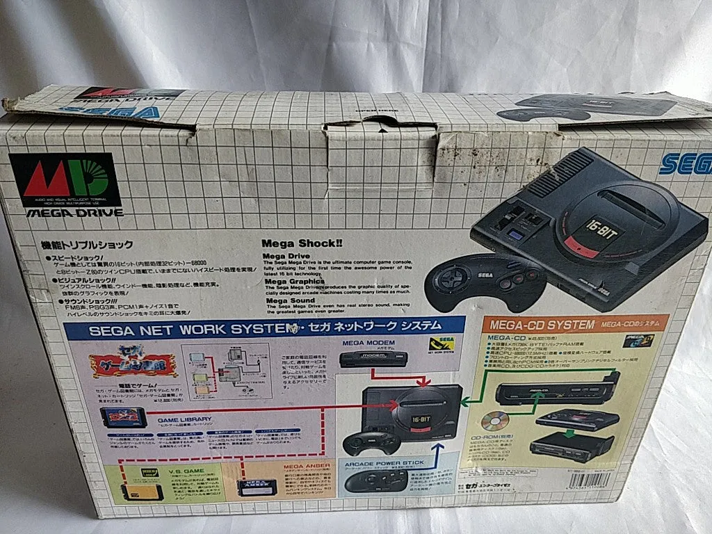 SEGA Mega Drive Console System HAA-2510, PSU, Pad and Box set/ tested-e0513-